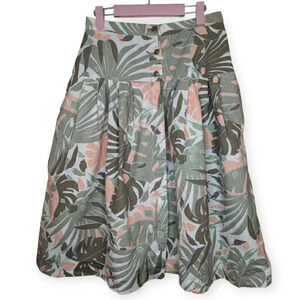 Vintage Garey Petites 100% Cotton A lIne Monstera Green Coral Floral Skirt 12